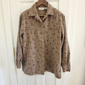 Christopher Banks Floral Button Up Top Women's Medium Suede Like Material